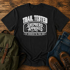German Shepherd typography t-shirt design — trail tested typography, "Trail Tested, Shepherd Approved"