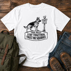 German Shepherd trust no squirrel trail scene t-shirt design — "Trail Rules: Stay Together, Trust No Squirrel"