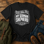 German Shepherd typography t-shirt design — will hike typography, "Will Hike For My German Shepherd"