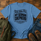 German Shepherd typography t-shirt design — will hike typography, "Will Hike For My German Shepherd"