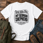 German Shepherd typography t-shirt design — will hike typography, "Will Hike For My German Shepherd"