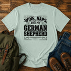 German Shepherd wine and naps t-shirt design with bold retro typography