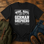 German Shepherd wine and naps t-shirt design with bold retro typography