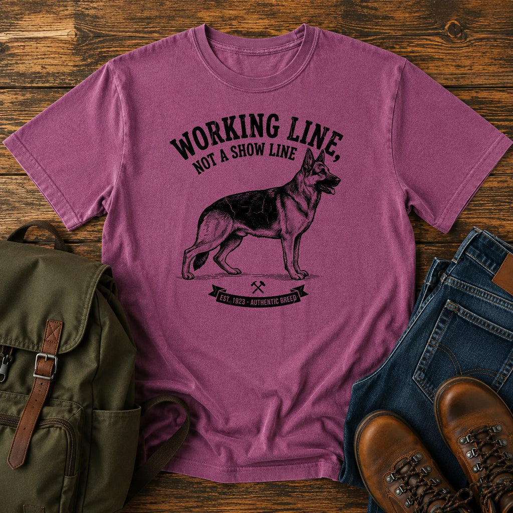 German Shepherd working line typography t-shirt design — "Working Line, Not A Show Line"