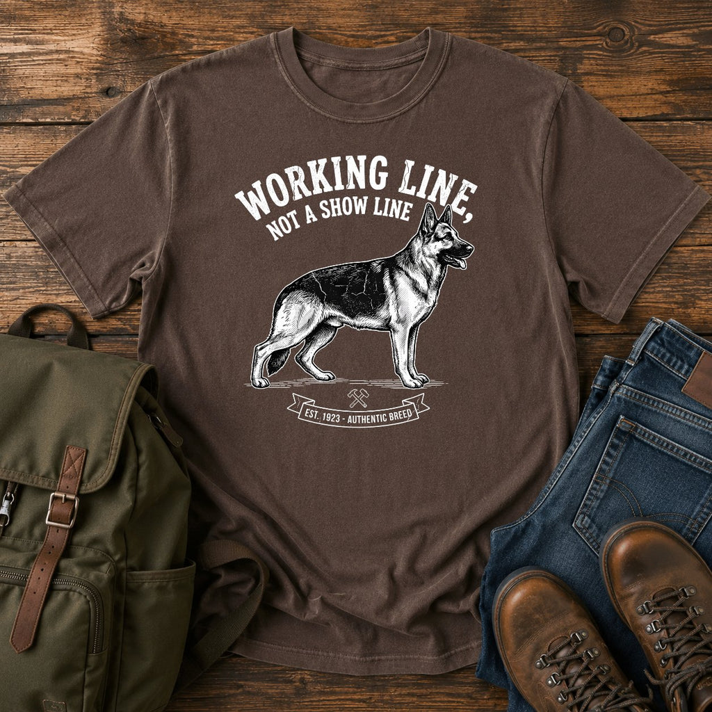 German Shepherd working line typography t-shirt design — "Working Line, Not A Show Line"