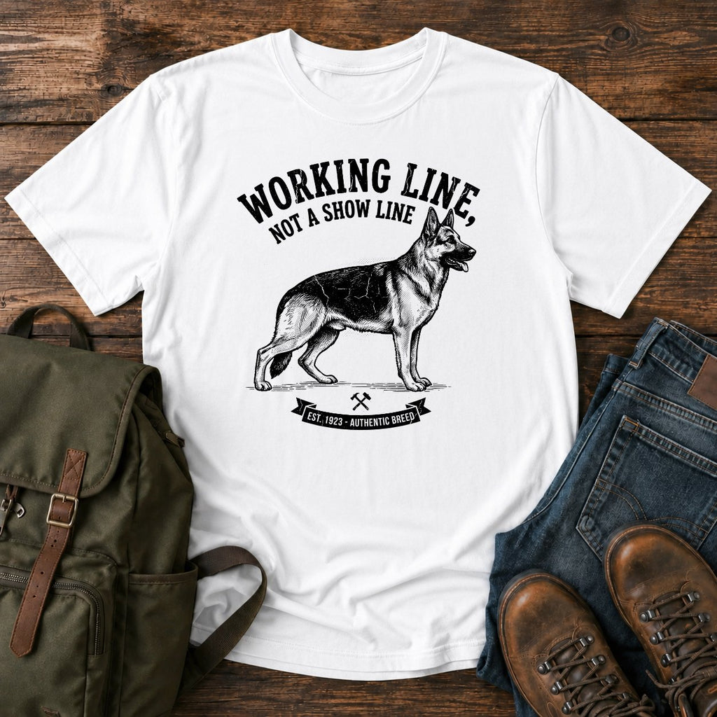 German Shepherd working line typography t-shirt design — "Working Line, Not A Show Line"